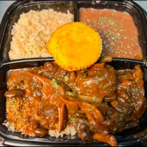 Oxtail Plates with red beans and rice and cornbread