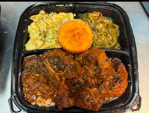 Oxtail Plates w/white rice greens, yams cornbread